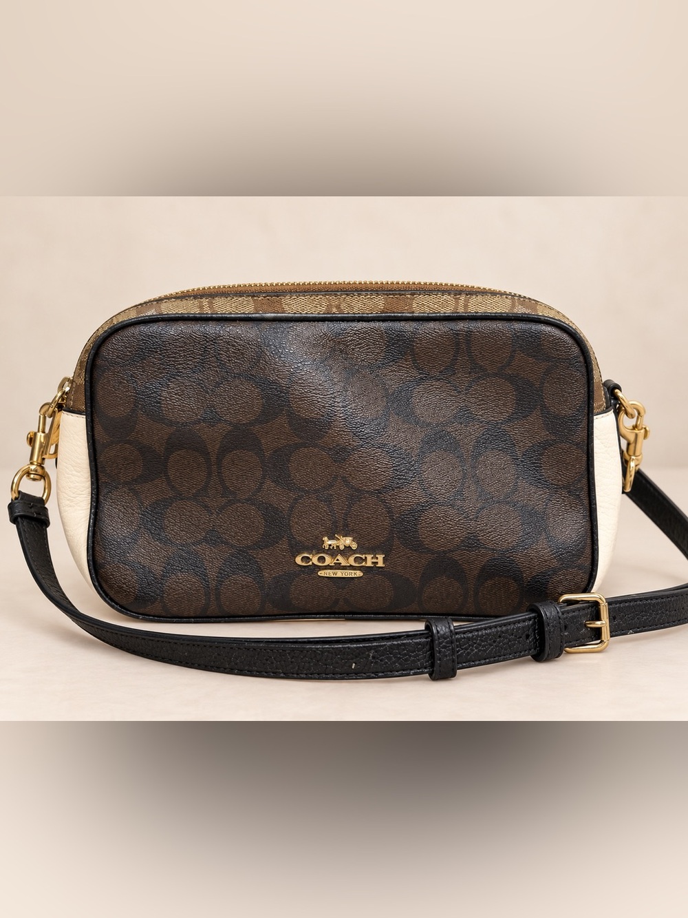 Coach Jes C1767 Signature Canvas Colorblock Crossbody Bag Brown